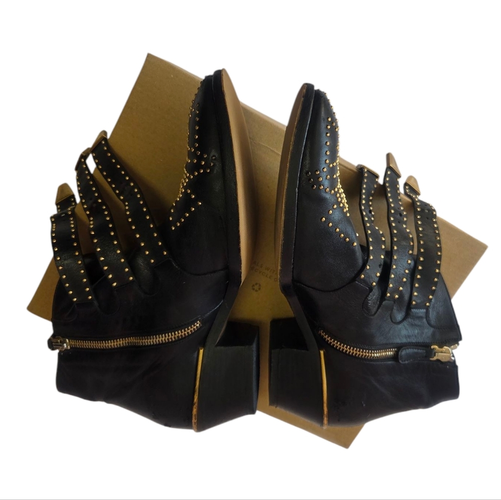 Chloe Women's Black Ankle Boots with Gold Studs - Picture 4 of 16